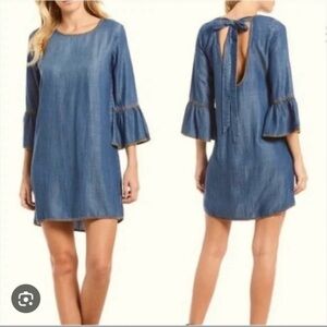 Chelsea & Violet Backless Denim Dress with Bell Sleeves